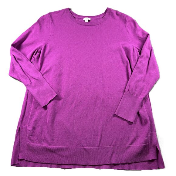 J Jill Women Tunic Sweater Soft Cozy Split Hem Long Sleeve Purple Large I114 - Picture 1 of 9